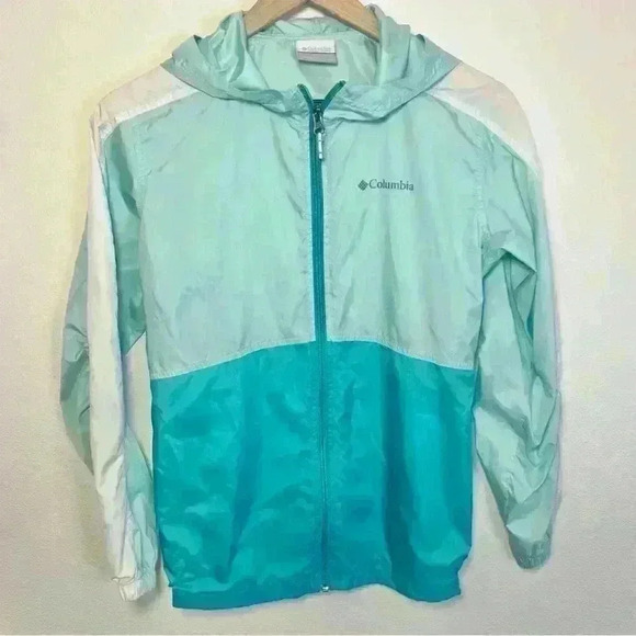 Columbia Sportswear Kids Lightweight Teal Packable Windbreaker Size Large - Picture 2 of 16